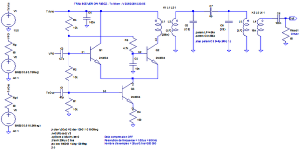 Figure 4: Mélangeur de l'émetteur - Simulation LTspice en régime variable Figure 4: Mélangeur de l'émetteur - Simulation LTspice en régime continu